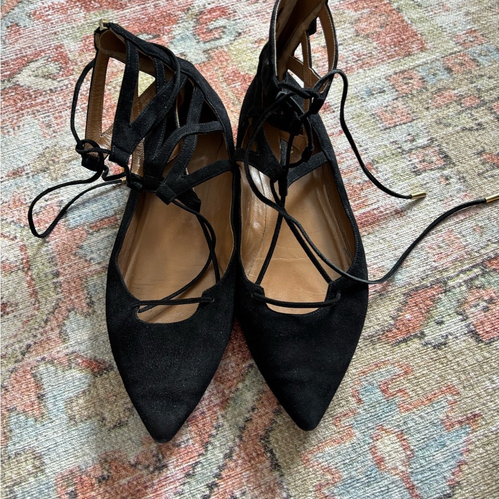 Aquazzura Black Lace-Up Flats